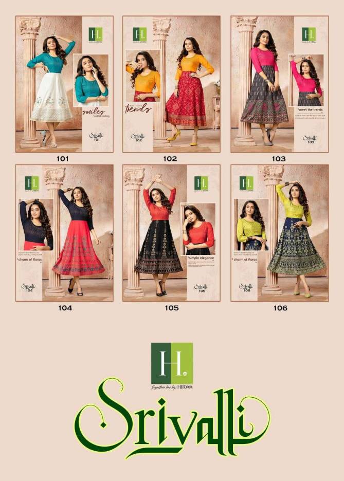 Hirwa Srivalli New Designer Regular Wear Rayon Anarkali Kurti Collection